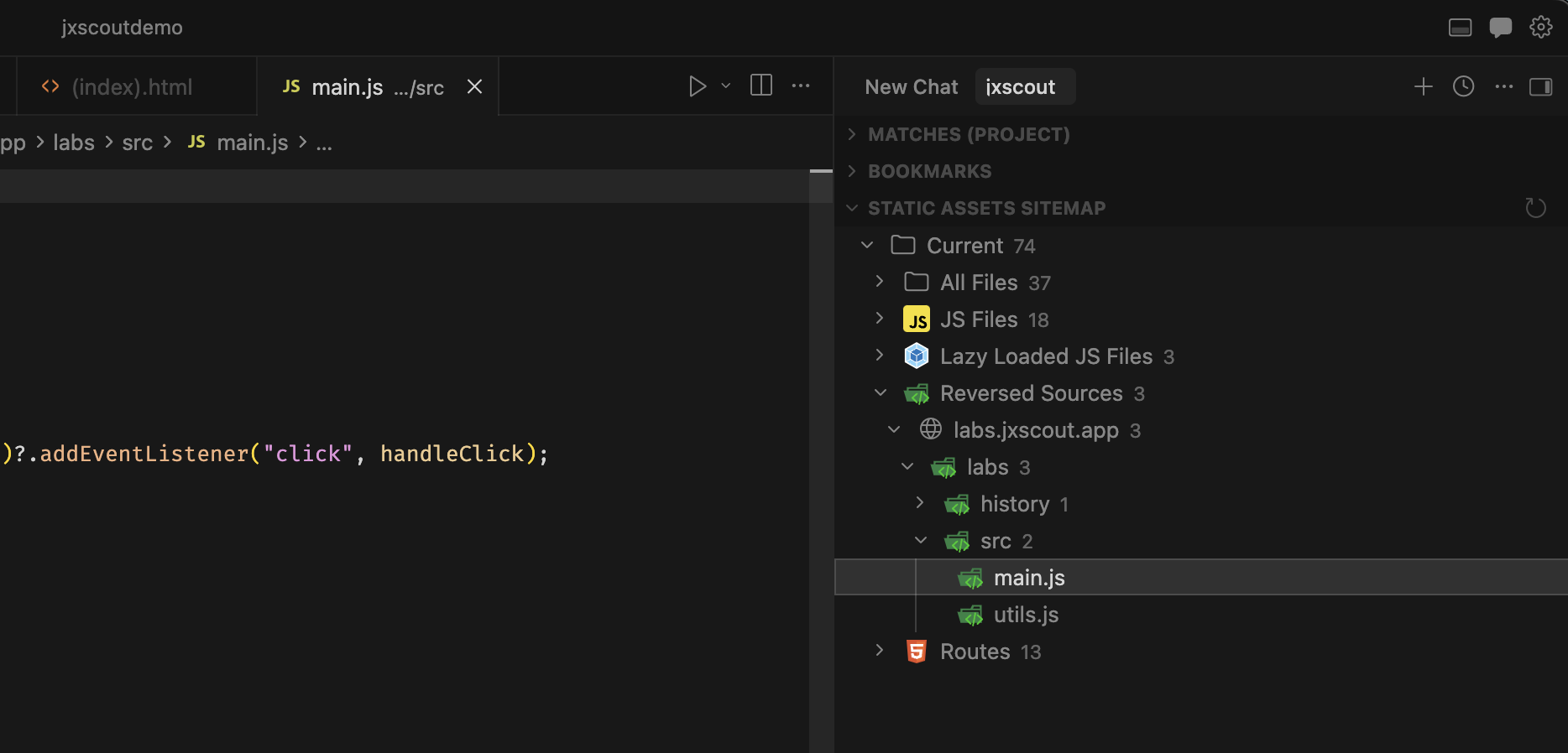 JXScout reversed sources showing original unminified code