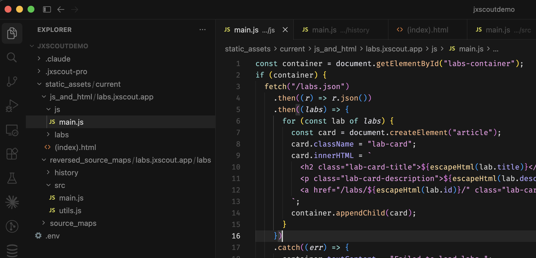 JXScout folder structure with URL-mirrored directory layout