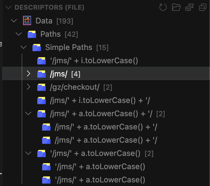 jxscout pro CLI - collapsed descriptors